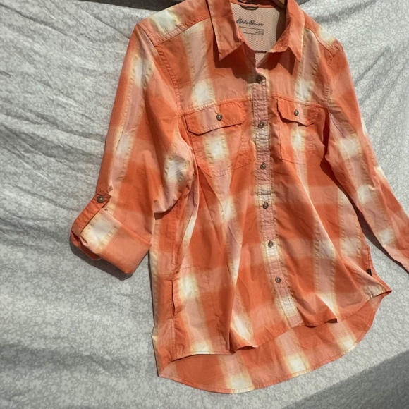 women eddie bauer polo shirt orange size large button down with pocket in front - Picture 10 of 10